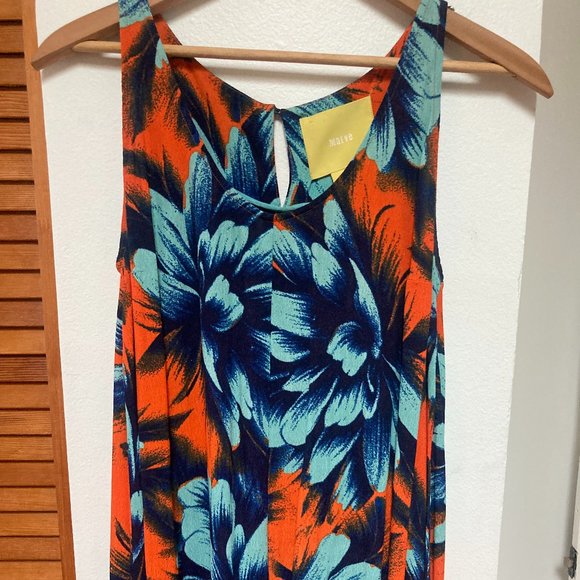 Anthropologie Maeve High Low Dress in Orange and Blue Floral - Picture 4 of 7